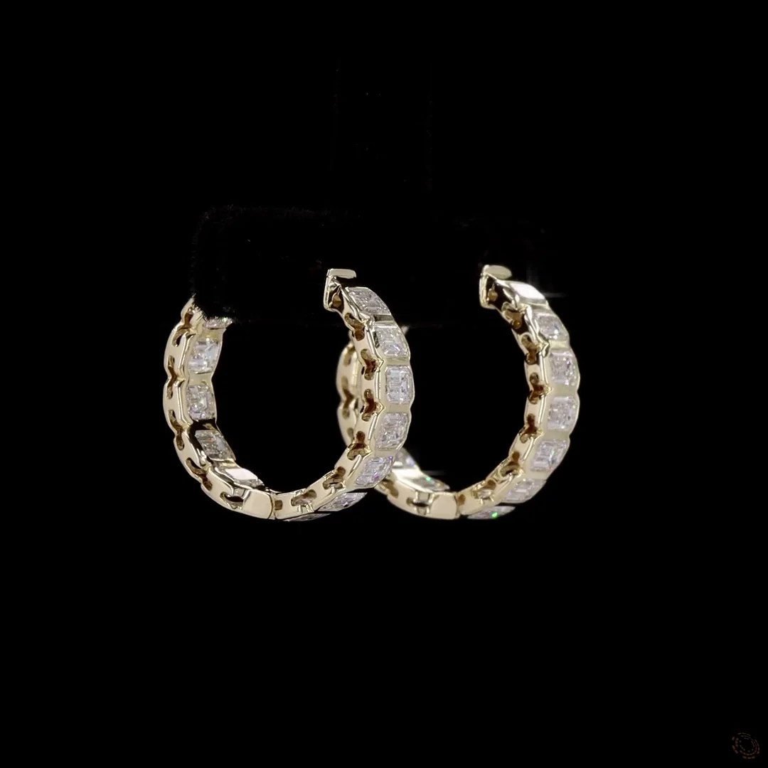 2.01 Cts 14k Yellow Gold Emerald Shape Huggies Earring