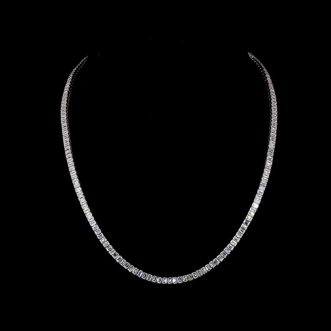 15.85 Cts 14k White Gold Emerald Shape Tennis Necklace