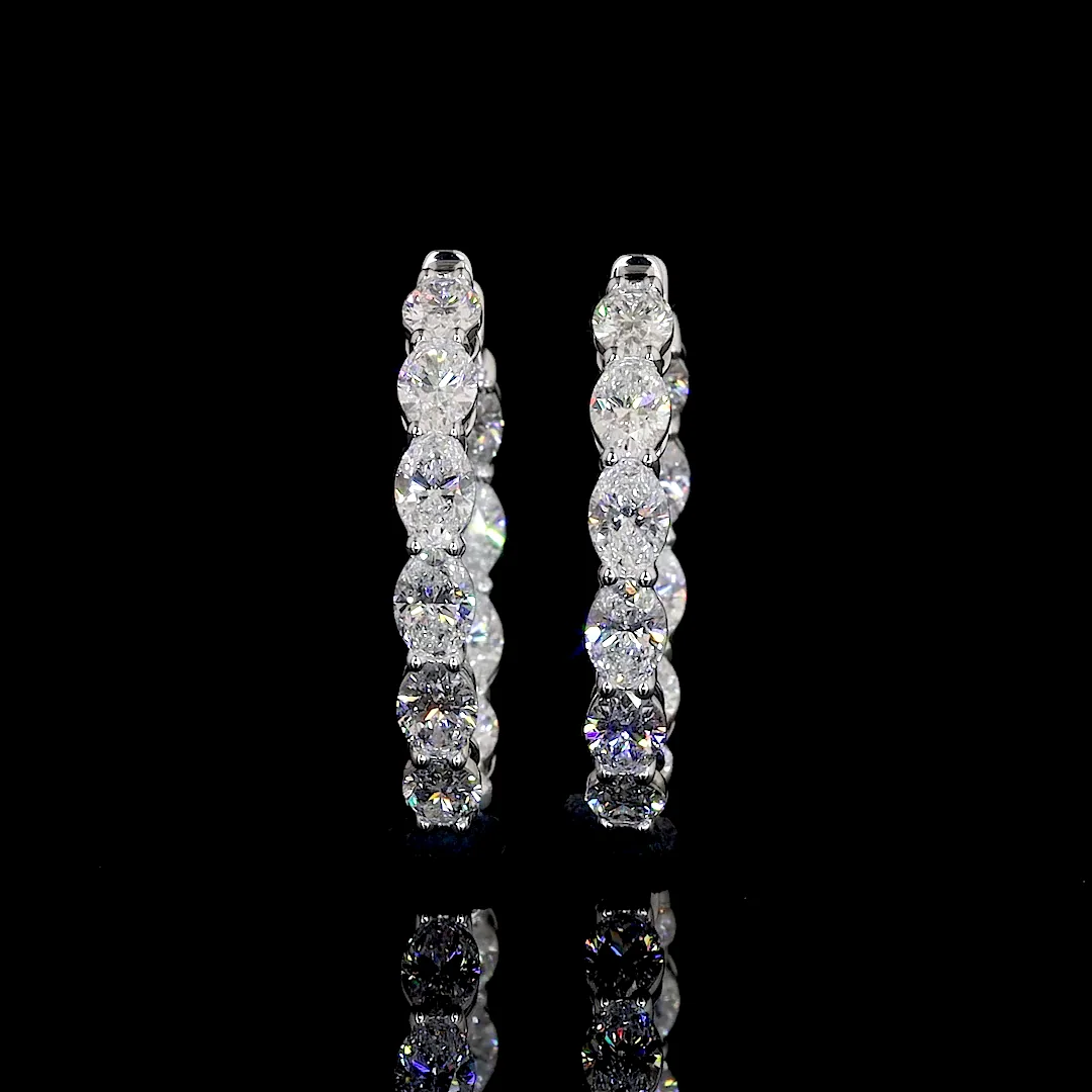 6.44 Cts 14k White Gold Oval Shape Hoops Earring