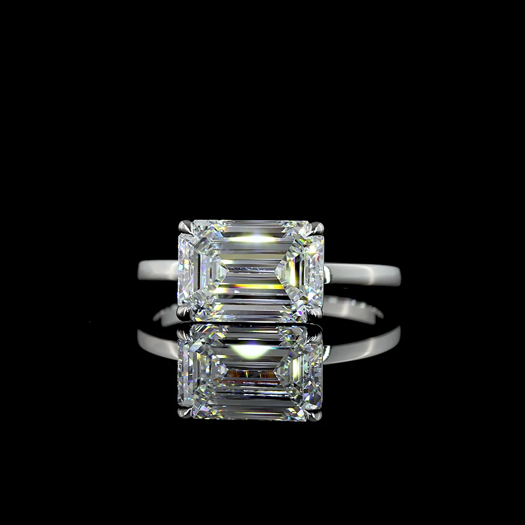 3.06 Cts Platinum Emerald Shape Solitaire Ring