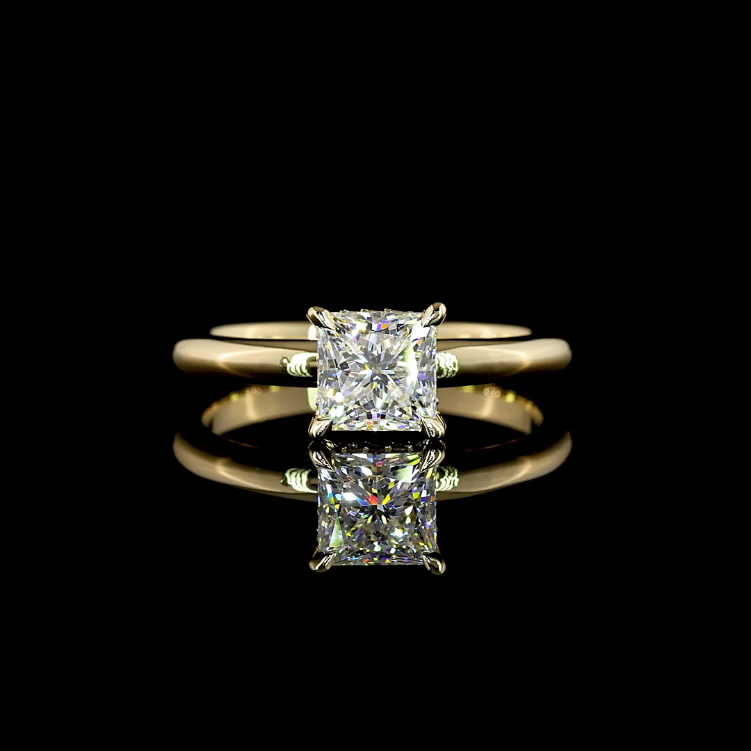1.08 Cts 14k Yellow Gold Princess Shape Hidden Halo Ring