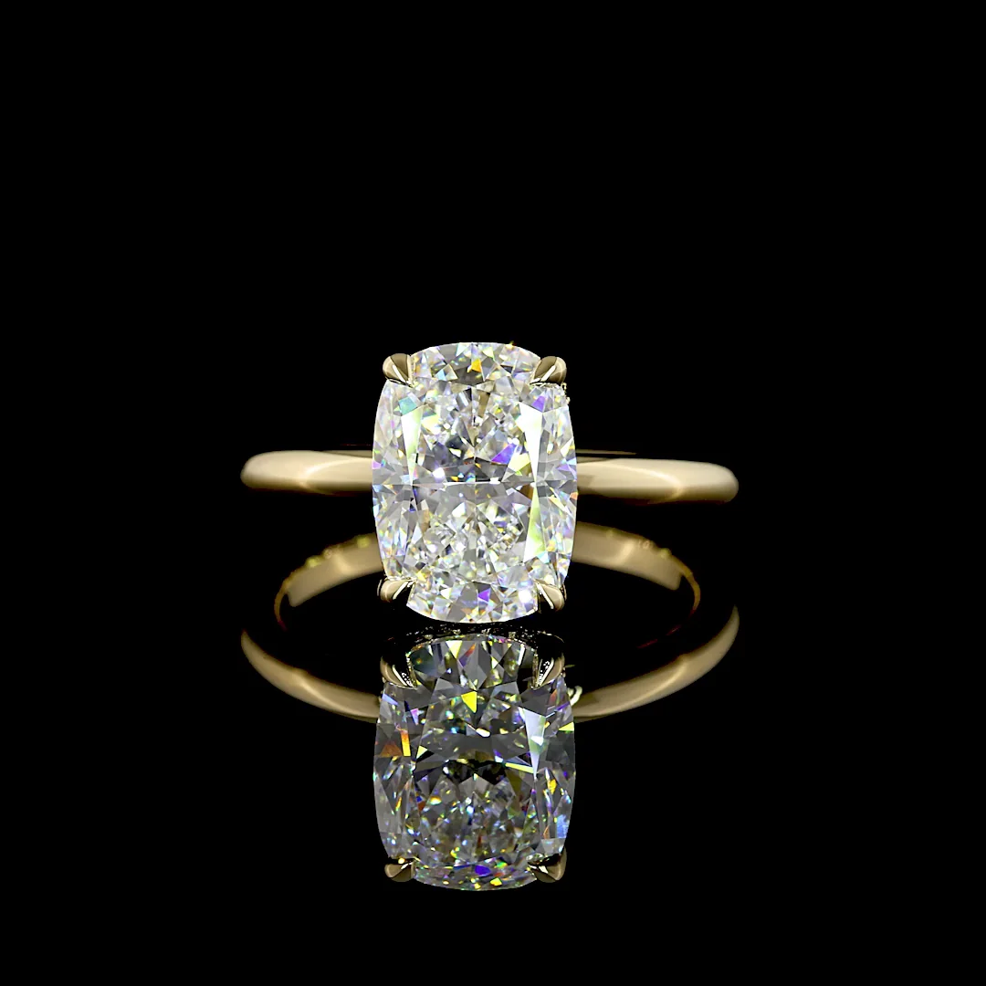3.15 Cts 14k Yellow Gold Cushion Brilliant Shape Solitaire Ring