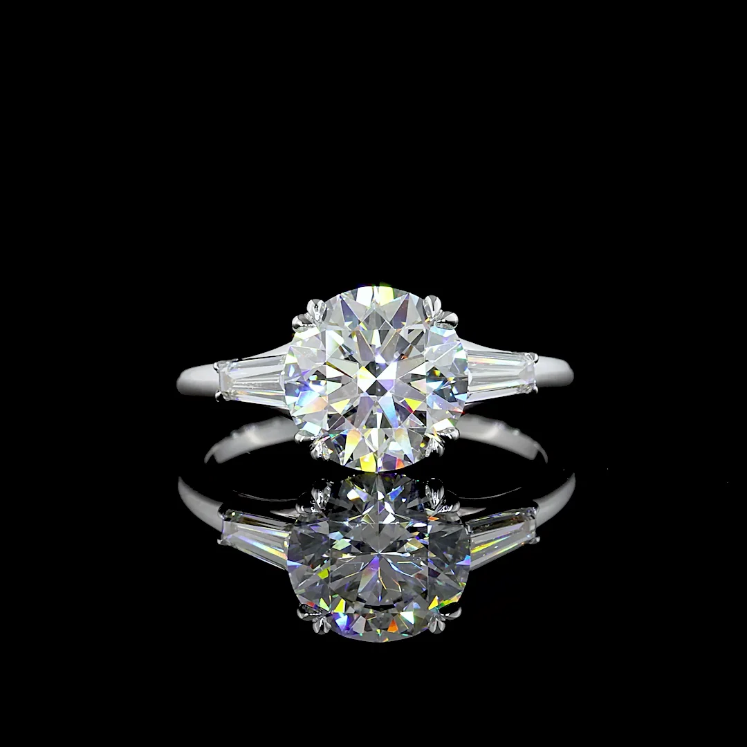 2.88 Cts 14k White Gold Round Shape 3 Stones Ring