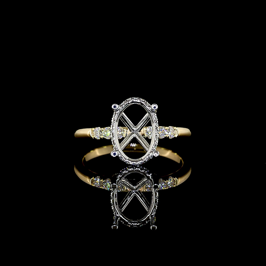 0.24 Cts 14k Yellow Gold - Platinum Oval Shape Hidden Halo Ring