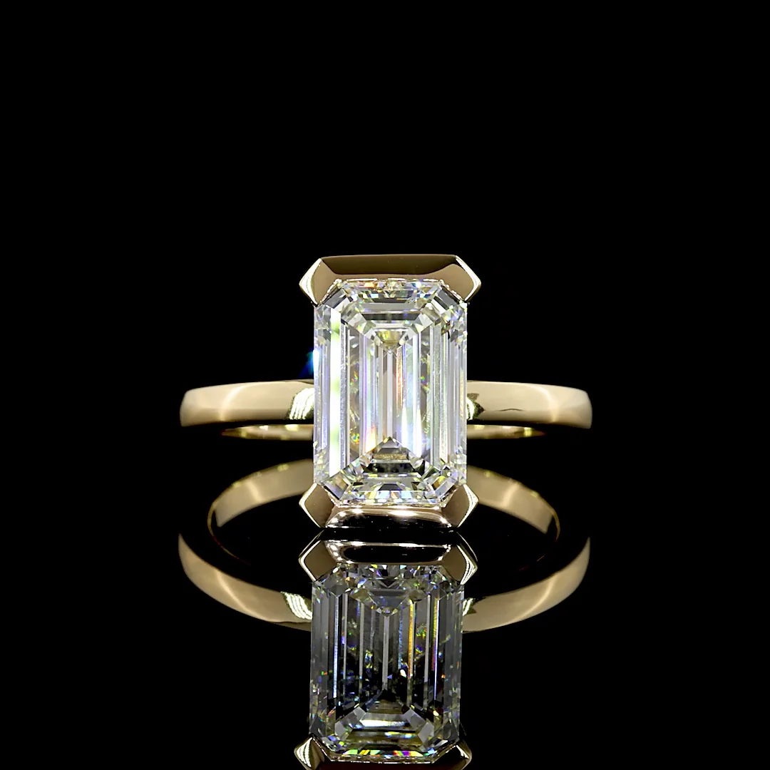 3.03 Cts 14k Yellow Gold Emerald Shape Solitaire Ring