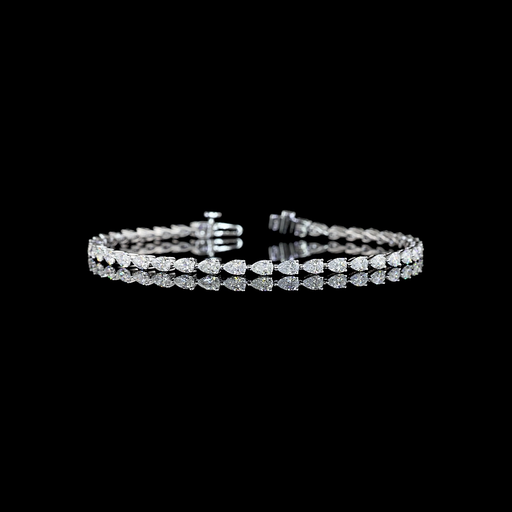 [BC14WTSPS350PEW] 3.87 Cts 14k White Gold Pear Shape Tennis Bracelet