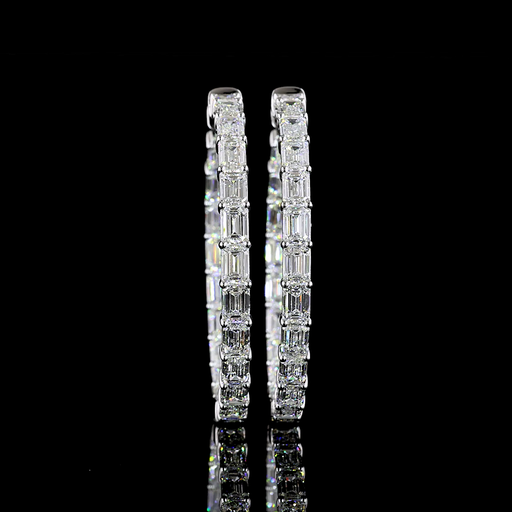 [ER14WHPEM1100PNS] 11.08 Cts 14k White Gold Emerald Shape Hoops Earring