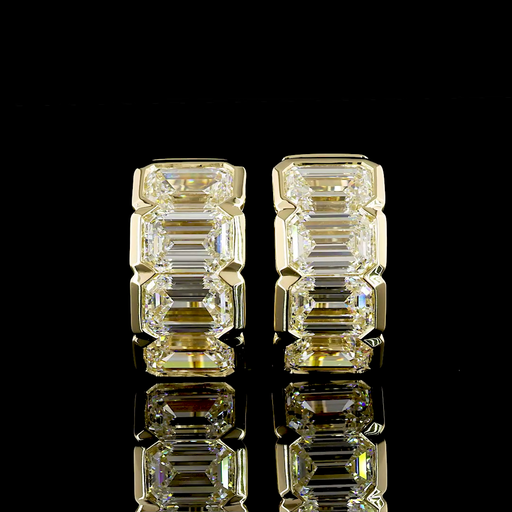 [ER14YHGEM600HBEW] 6.3 Cts 14k Yellow Gold Emerald Shape Huggies Earring