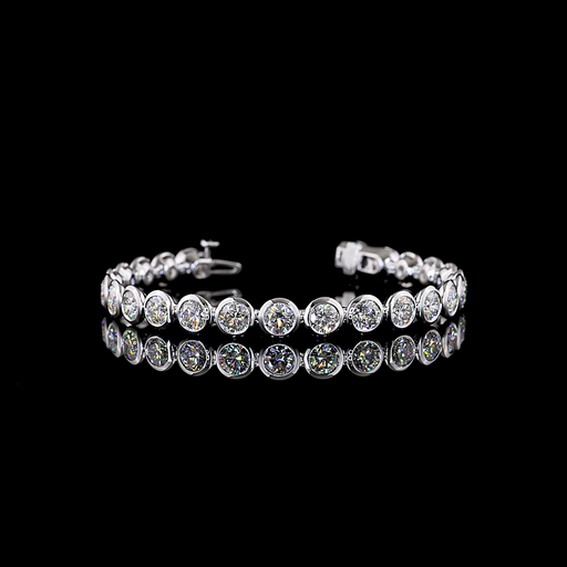 [BC14WTSRD1400B] 14.11 Cts 14k White Gold Round Shape Tennis Bracelet