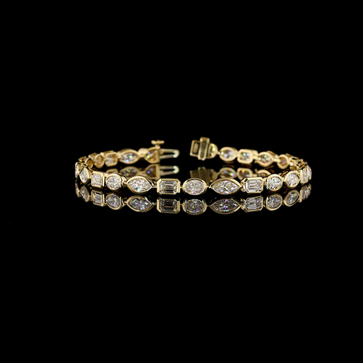 [BC14YTS700BEW] 7.44 Cts 14k Yellow Gold Mix Shape Tennis Bracelet