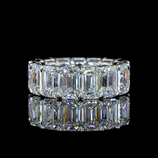 [EB14WEM1350PNS] 13.56 Cts 14k White Gold Emerald Shape Eternity Band Eternity Band