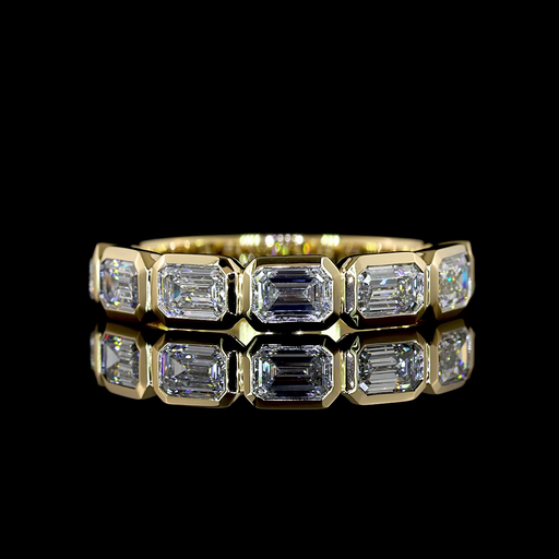 [EB14Y7EM100BEW] 1.14 Cts 14k Yellow Gold Emerald Shape 7 Stones Eternity Band
