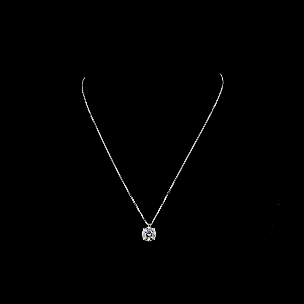 3.07 Cts 14k White Gold Round Shape Solitaire Pendant