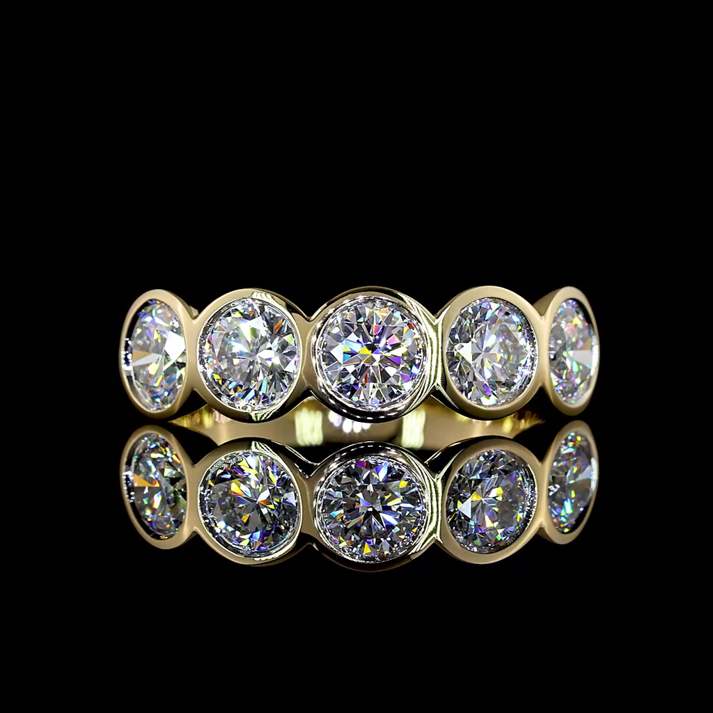 2 Cts 14k Yellow Gold Round Shape 5 Stones Eternity Band