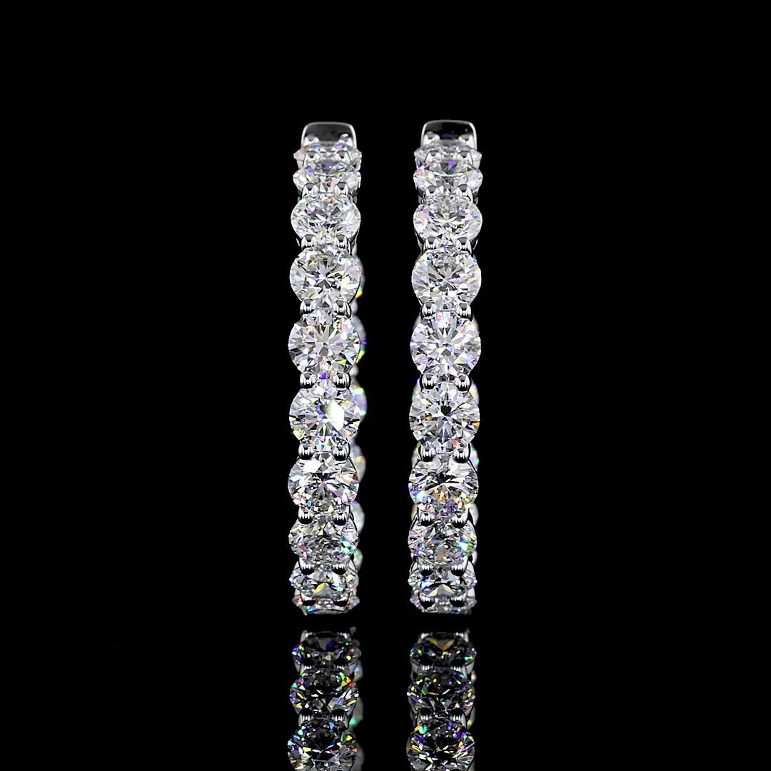 9.68 Cts 14k White Gold Round Shape Hoops Earring