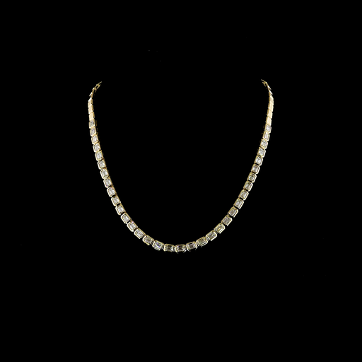 [NK14YTSEM950BEW] 9.85 Cts 14k Yellow Gold Emerald Shape Tennis Necklace
