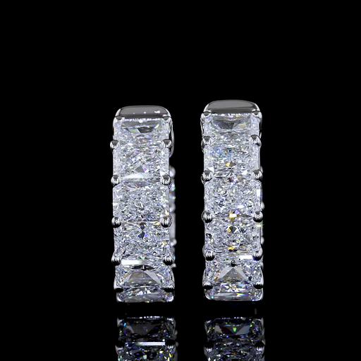 [ER14WHGRAD275PEW] 2.99 Cts 14k White Gold Radiant Shape Huggies Earring