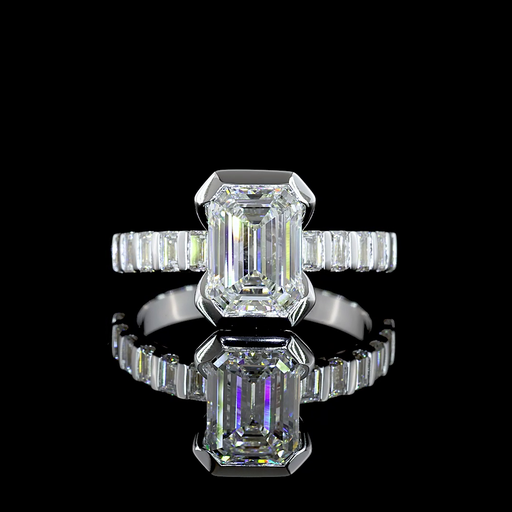 [RG14WHHEM275BAGHBNS] 2.83 Cts 14k White Gold Emerald Shape Hidden Halo Ring