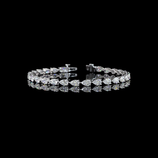 [BC14WTSPS700PEW] 7.28 Cts 14k White Gold Pear Shape Tennis Bracelet