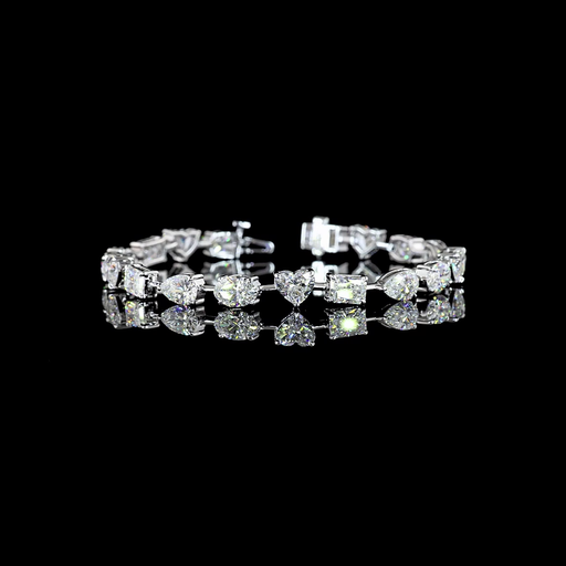 [BC14WST1400PEW] 14.36 Cts 14k White Gold Mix Shape Station Bracelet