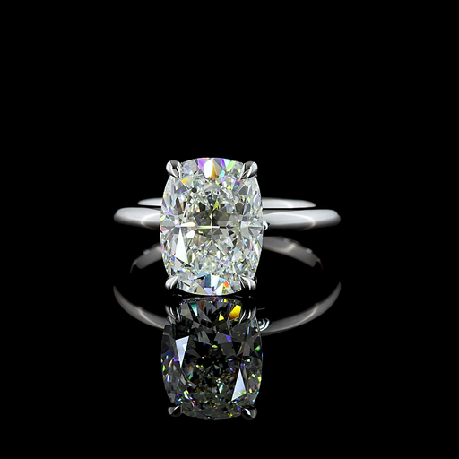 [RG14WSOBECU400PNS] 4.23 Cts 14k White Gold Cushion Brilliant Shape Solitaire Ring