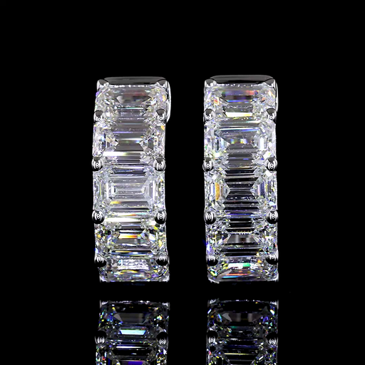 [ER14WHGEM300PEW] 3.2 Cts 14k White Gold Emerald Shape Huggies Earring