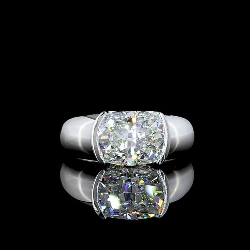 [RG14WSOBECU300HBEW] 3.29 Cts 14k White Gold Cushion Brilliant Shape Solitaire Ring