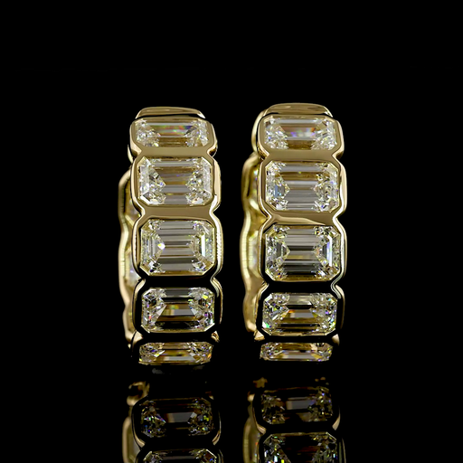 [ER14YHGEM350BEW] 3.61 Cts 14k Yellow Gold Emerald Shape Huggies Earring