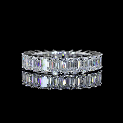 [EB18WEM350PNS] 3.81 Cts 18k White Gold Emerald Shape Eternity Band Eternity Band