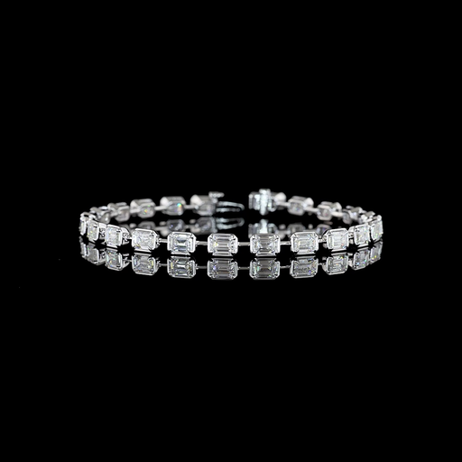 [BC14WSTEM700PEW] 7.31 Cts 14k White Gold Emerald Shape Station Bracelet