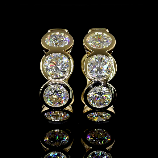 [ER14YHGRD300B] 3.49 Cts 14k Yellow Gold Round Shape Huggies Earring
