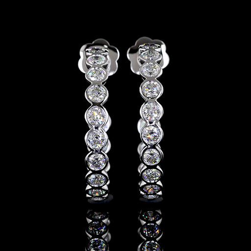 [ER14WCHPRD300B] 3.32 Cts 14k White Gold Round Shape C Hoops Earring