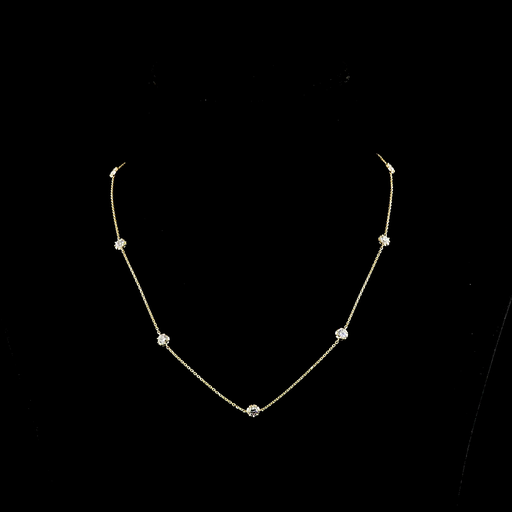 [NK14YSTRD175P] 1.76 Cts 14k Yellow Gold Round Shape Station Necklace