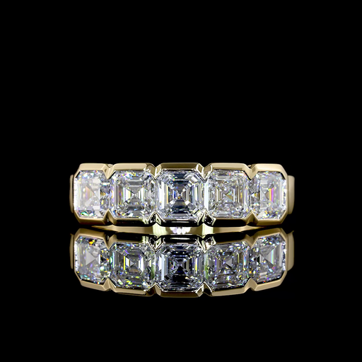 [EB14Y5AS200HB] 2.06 Cts 14k Yellow Gold Asscher Shape 5 Stones Eternity Band