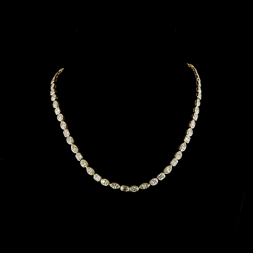 [NK14YTS1550BEW] 18.25 Cts 14k Yellow Gold Mix Shape Tennis Necklace