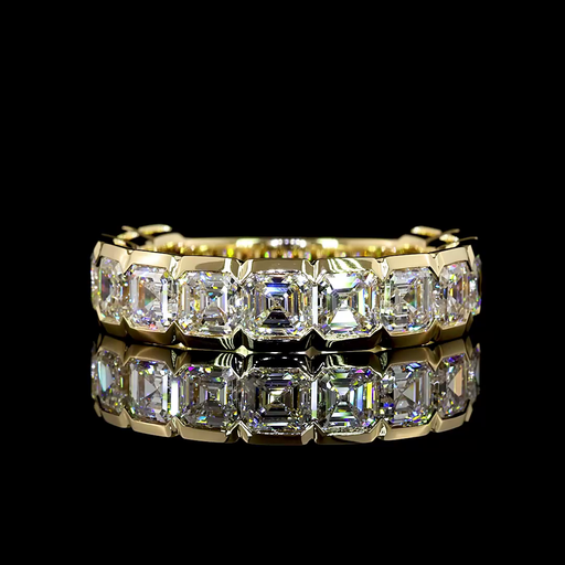 [EB14Y45750AS350HB] 3.96 Cts 14k Yellow Gold Asscher Shape 3/4 Band Eternity Band