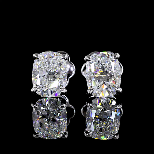 [ER14WSDBECU200PNS] 2.46 Cts 14k White Gold Cushion Brilliant Shape Studs Earring