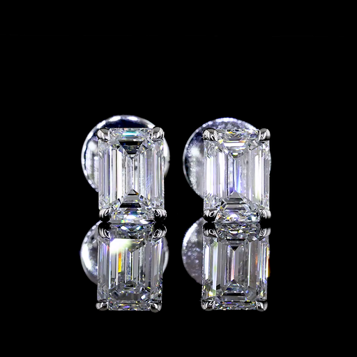 [ER14WSDEM100P] 1.05 Cts 14k White Gold Emerald Shape Studs Earring