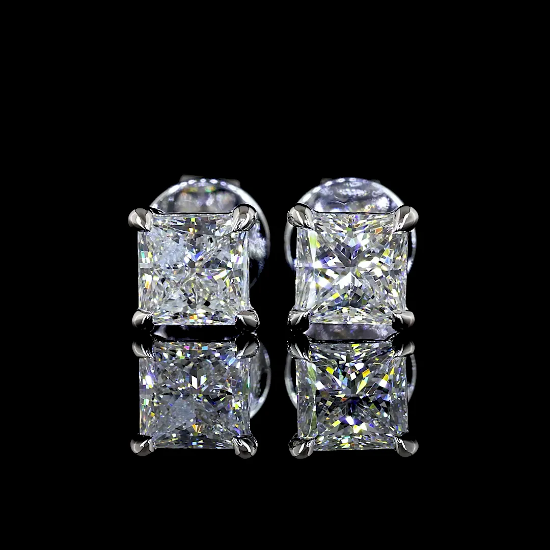 1.07 Cts 14k White Gold Princess Shape Studs Earring