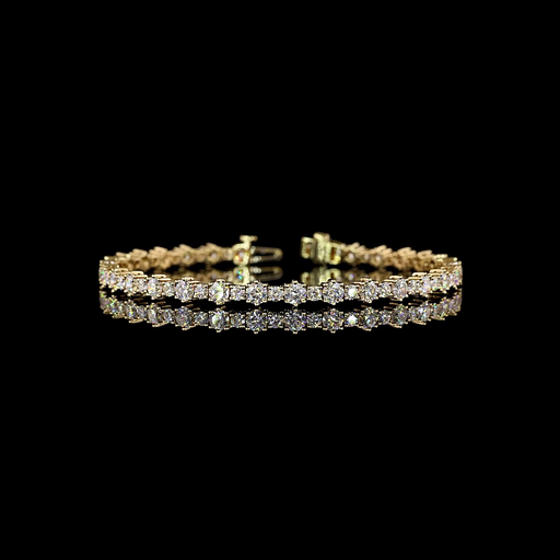 [BC14YSLTRD600P] 6.08 Cts 14k Yellow Gold Round Shape Station Line Tennis Bracelet