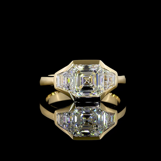 [RG14Y3AS250HB] 2.62 Cts 14k Yellow Gold Asscher Shape 3 Stones Ring