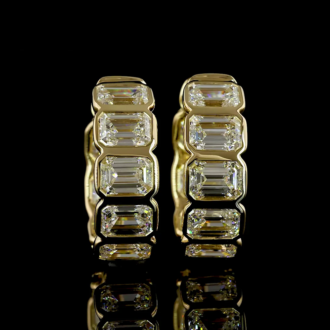 3.52 Cts 14k Yellow Gold Emerald Shape Huggies Earring